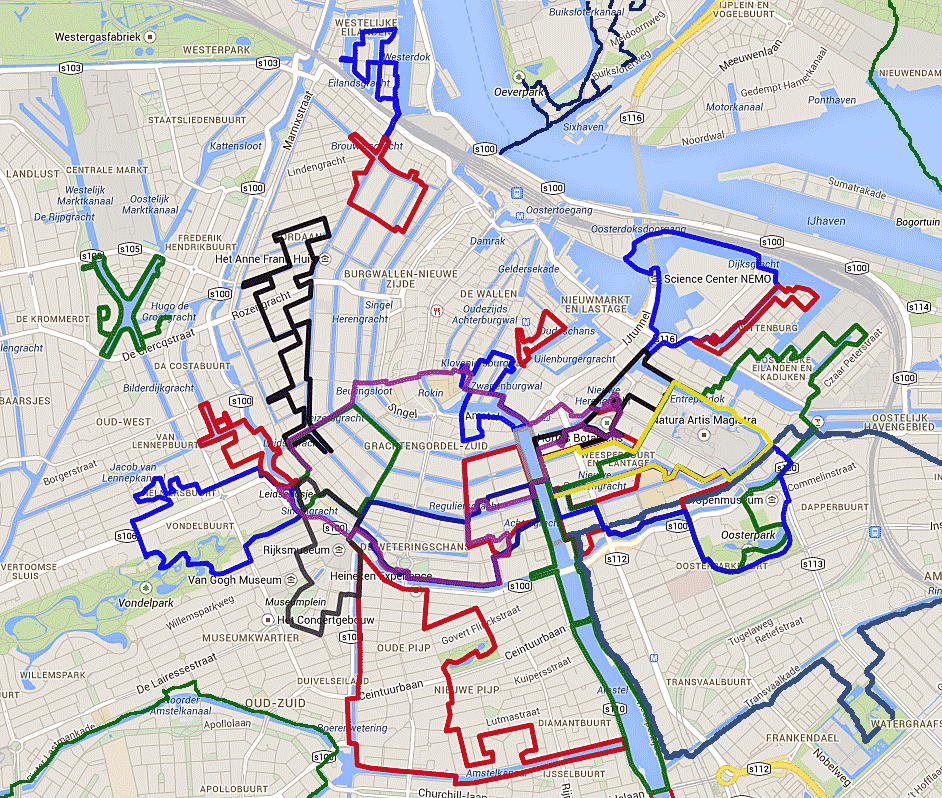 overview of all our amsterdam walks on map