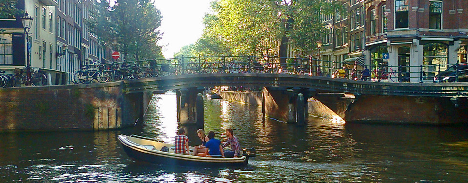 Summer evening on a canal in Amsterdam